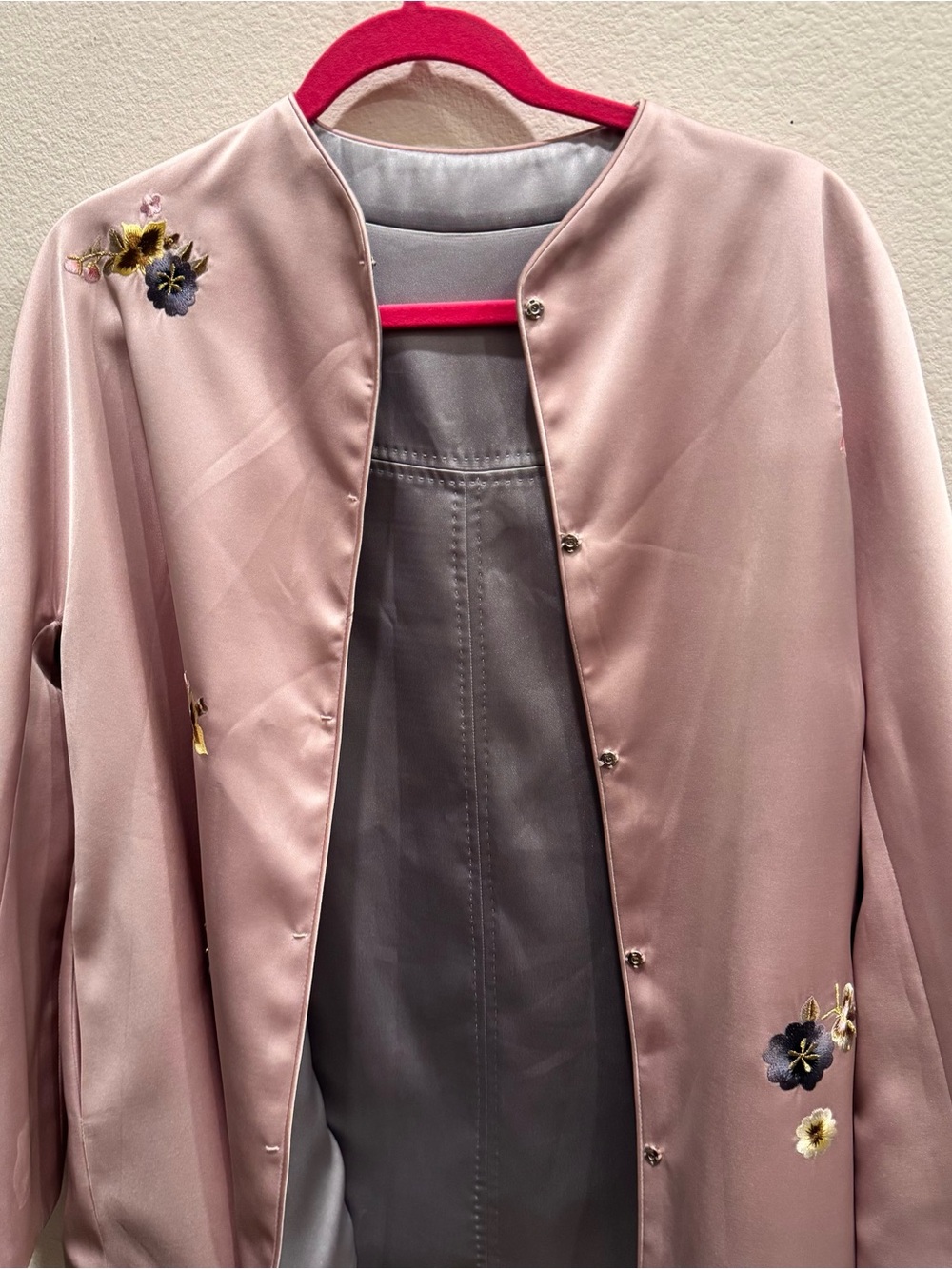 Women's Embroidered Light Pink Satin double sided Coat